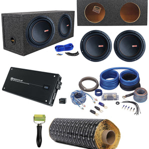 (2) Memphis Audio MOJO 610D4 10" 2200w Subwoofers+Sealed Box+Amp+Wires+ROCKMAT