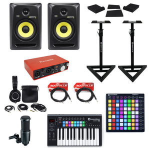 Focusrite Interface+Controller+Pad+Audio Technica Mic+Headphones+2) KRK Monitors