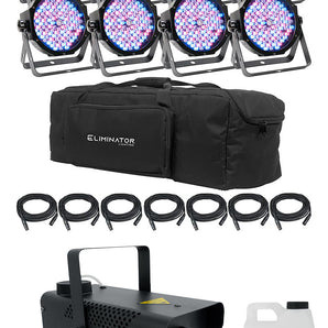 (8) Eliminator American DJ Mega Flat PAK8 EP RGBUV Wash Lights+Bag+ Fog Machine