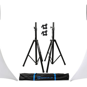 (2) Rockville Tripod Speaker Stands + Odyssey Scrim Werks SWLTPSWHT White Cover