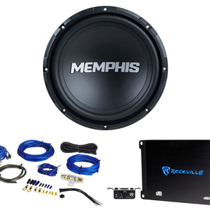 Memphis Audio SRX1244V 12" 300w RMS DVC 4 Ohm Car Subwoofer+Amplifier+Amp Kit