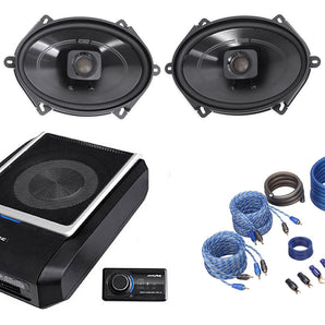 ALPINE PWD-X5 Slim Under-Seat Powered Subwoofer+Wire Kit+(4) Polk 5x7" Speakers