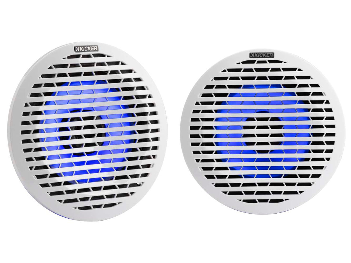 Pair Kicker 51KM614FL 6.5" Thin Mount 60w Marine Boat Speakers w/RGB LED KM614FL