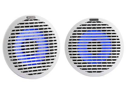 Pair Kicker 51KM614FL 6.5" Thin Mount 60w Marine Boat Speakers w/RGB LED KM614FL