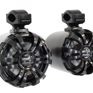 (2) Rockville WB65 Black 6.5" 600w Metal Marine Wakeboard Swivel Tower Speakers