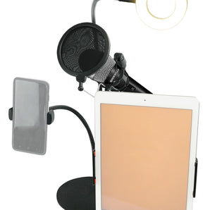 Technical Pro Broadcast Podcast Podcasting Mic+Selfie Light+Phone+Tablet Holder