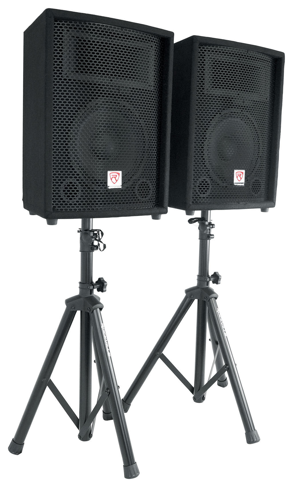 Pair Rockville 10" 800 Watt Passive Pro Audio PA Speakers+2 Stands+2 Metal Mics