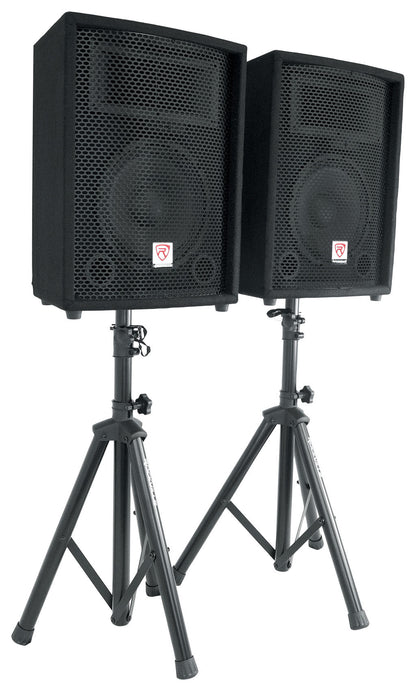 Pair Rockville 10" 800 Watt Passive Pro Audio PA Speakers+2 Stands+2 Metal Mics