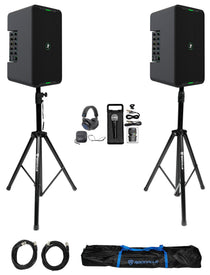 (2) ShowBox DJ PA Bluetooth Speaker Bundle with Stands, Mic & Headphones