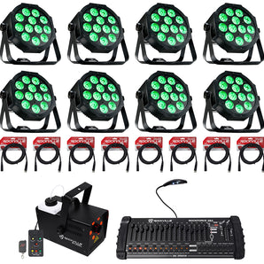 (12) Eliminator MEGA 64 PROFILE EP RGB+UV LED Wash Lights+DMX Controller+Fogger