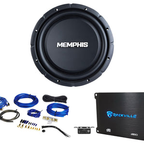 Memphis Audio SRXS1240 12" 500 Watt Shallow Car Subwoofer+Mono Amplifier+Amp Kit