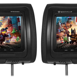 Rockville RTSVD961-BK 9” Black Plug N Play Dual DVD/HDMI Car Headrest Monitors