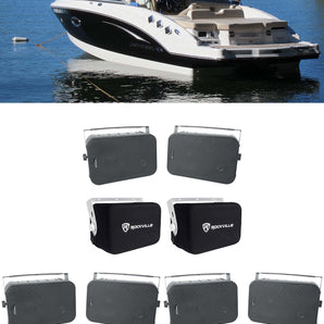 (6) Rockville HP65S 6.5" Black Marine Box Speakers w/ Swivel Brackets+Covers For Boats