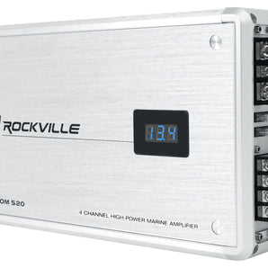 Rockville ATOM S20 Marine Bluetooth Amplifier 1600w 4 Channel/Volt Meter+PA Mic