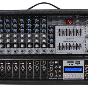 Rockville RPM109 12 Channel 4800 Watt Powered Mixer, 7 Band EQ, Effects, USB, 48V