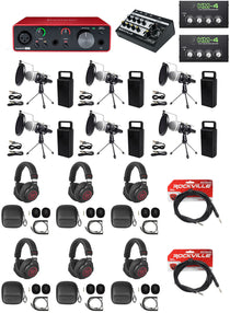 6-Person Podcast Podcasting Recording Kit w/Mics+Stands+Headphones