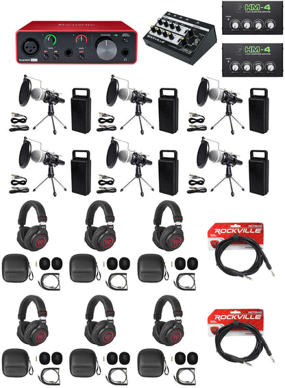 6-Person Podcast Podcasting Recording Kit w/Mics+Stands+Headphones