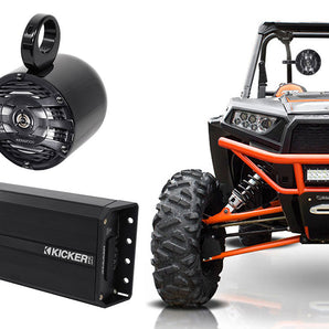 2) Kenwood 6.5" Rollbar Tower Speakers+Kicker Amp For Polaris RZR/ATV/UTV/Cart