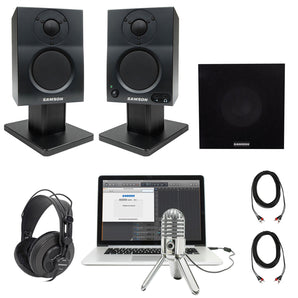 Pair Samson BT3 3" Studio Monitors w/Bluetooth+Stands+Sub+Headphones+Meteor Mic