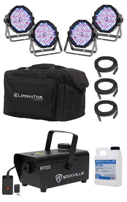 (4) Mega Flat PAK EP RGBUV Wash Lights+Bag+Fog Machine