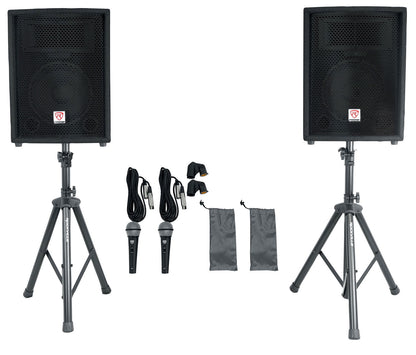 Pair Rockville 10" 800 Watt Passive Pro Audio PA Speakers+2 Stands+2 Metal Mics
