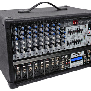 Rockville RPM109 12 Channel 4800 Watt Powered Mixer, 7 Band EQ, Effects, USB, 48V