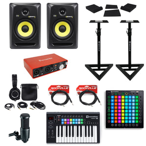 Focusrite Interface+Controller+LaunchPad+Audio Technica Mic+Headphones+Monitors