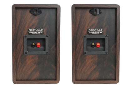 RockShelf 68D Dark Wood 6.5" Bookshelf Speakers+36" Stands+Rack