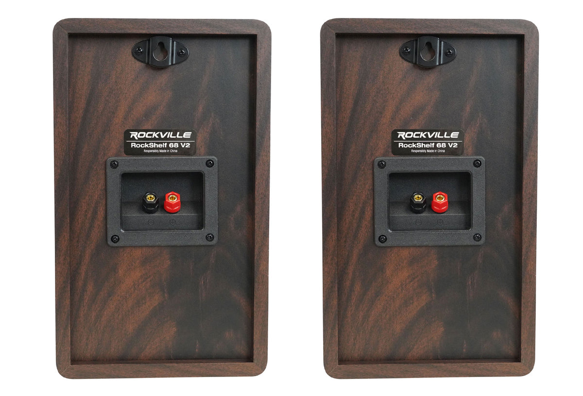 RockShelf 68D 400w Dark Wood 6.5" Bookshelf Speakers+36" Stands