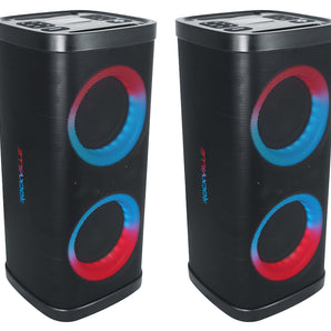 (2) Rockville BASS PARTY 65 V2 Rechargeable LED Wireless Link Bluetooth Speakers