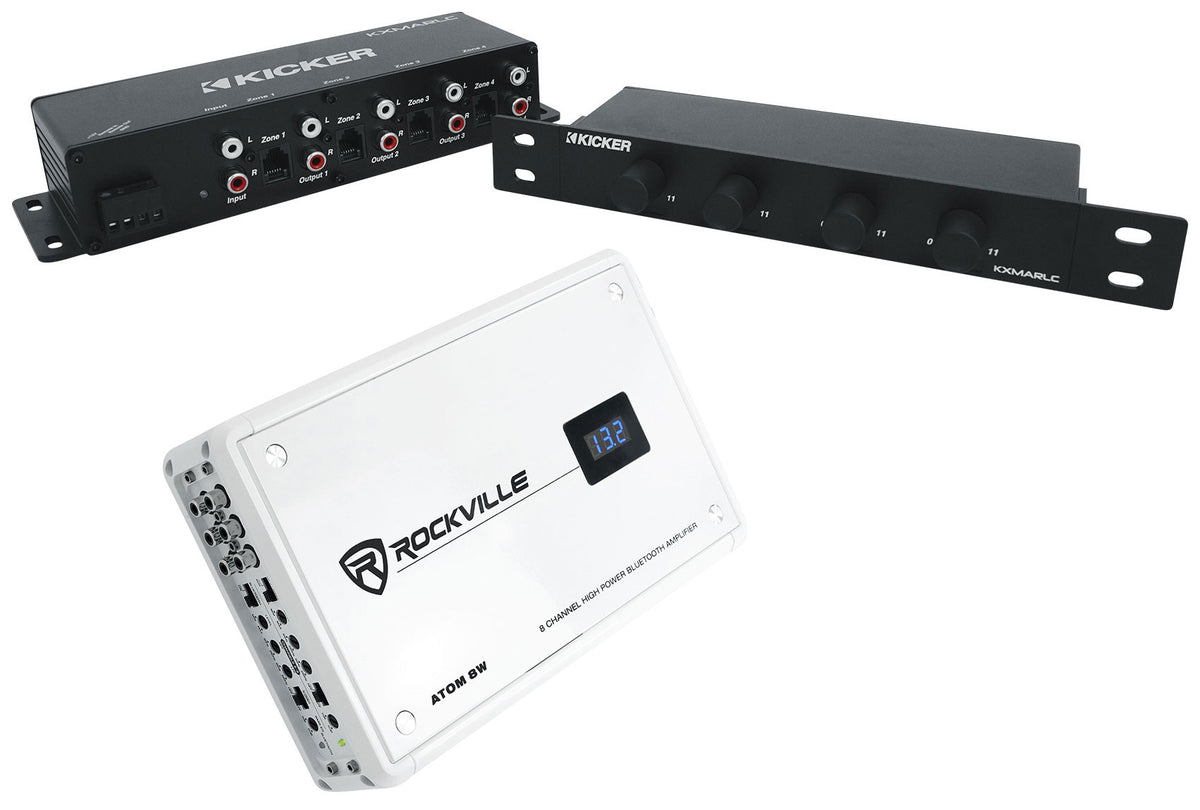 ATOM 8W 8-Channel Marine/Boat Bluetooth Amplifier+Kicker 4-Zone Control