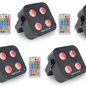 (5) Rockville MINI IR4 Black RGBWA+UV DJ Par Wash Up Lights+Wireless DMX+App