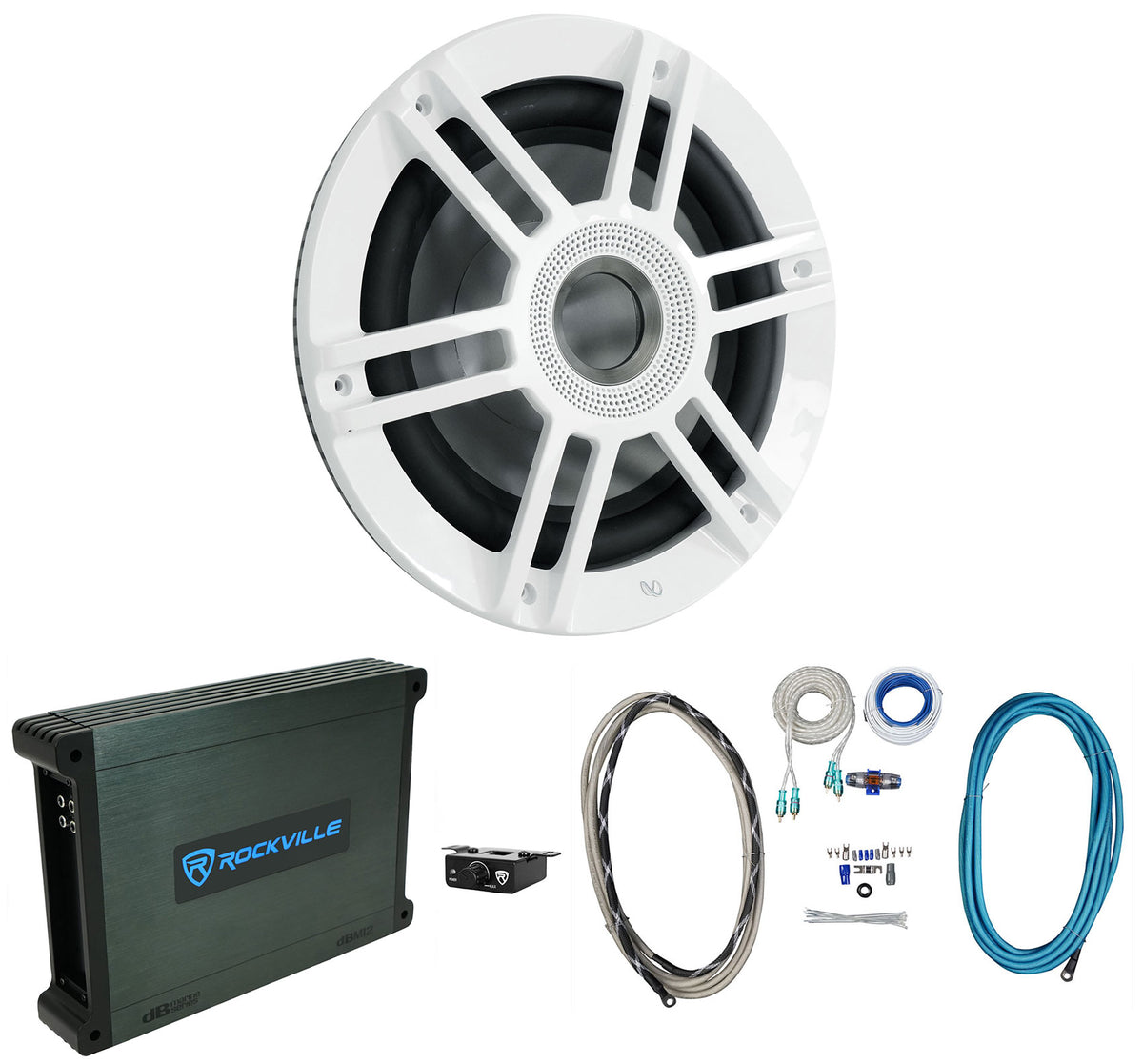 Infinity KAPPA 1010M 10" 900w Marine Boat LED Subwoofer+Mono Amplifier+Amp Kit