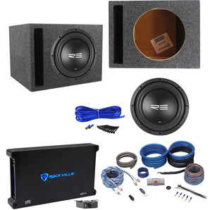 RE Audio SXX10D4 V2 10" 1200W Subwoofer+Vented Sub Box+1500w Amplifier+Amp Kit