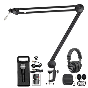Warm Audio 31" Adjustable Microphone Boom Arm Stand+Dynamic Mic+Headphones
