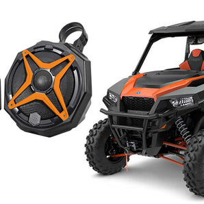 2 6.5" Rear Pro Fit Cage Harness Bar Speakers for Polaris General+Orange Grills