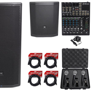 JBL Pro PRX835XW 15” 3-Way 1500w Active Speaker+15" Sub+Mixer+Headphones+3) Mics