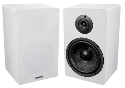 RockShelf 64W 6.5" Home Bookshelf Speakers+White Adjustable Stands