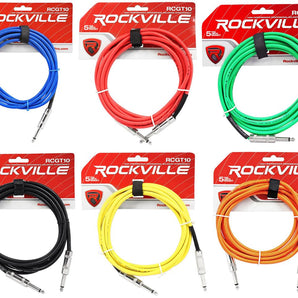 6 Rockville 10'  1/4" TS to 1/4'' TS Guitar/Instrument Cable (6 Colors)