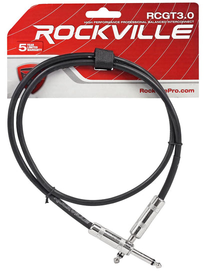 5 Rockville 3' 1/4" TS to 1/4" TS Guitar/Audio Cable (5 Colors)
