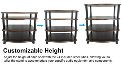 RockShelf 68D Dark Wood 6.5" Bookshelf Speakers+36" Stands+Rack