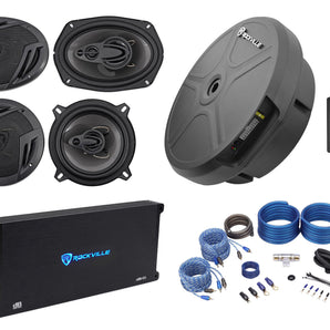 2) Rockville 6x9"+2) 5.25" Car Speakers+Amplifier+Powered Hidden Spare Tire Sub