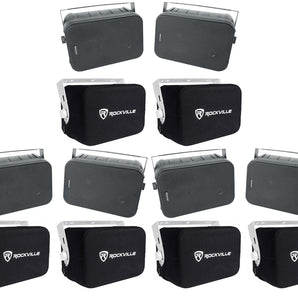 (6) Rockville HP65S-8 Black Outdoor Speakers+Waterproof Covers For Restaurant/Bar/Cafe
