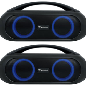 (2) Rockville GO PARTY MAX BASS Portable LED Bluetooth Speakers w/Wireless Link