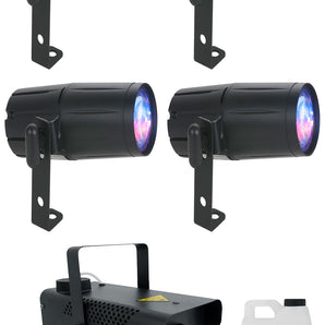 (4) American DJ PINSPOT LED QUAD DMX 8 Watt RGBW Pinspot Lights w/ Remote+Fogger