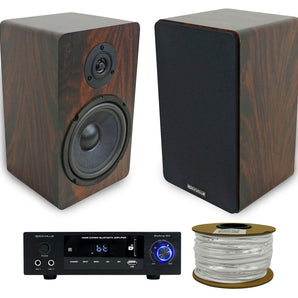 Rockville BLUAMP 150 Amplifier w/Bluetooth/Optical+5.25" Wood Bookshelf Speakers