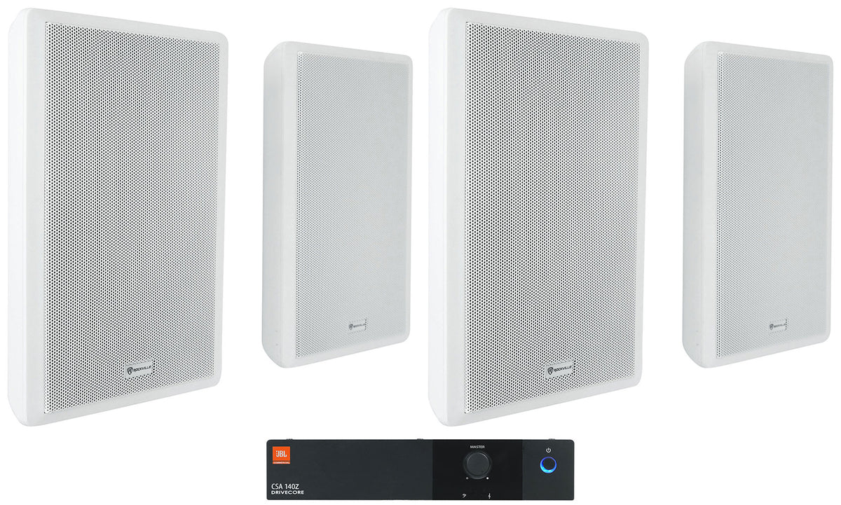 CSA140Z 70V Amplifier + (4) RockSlim 70W White Wall Speakers