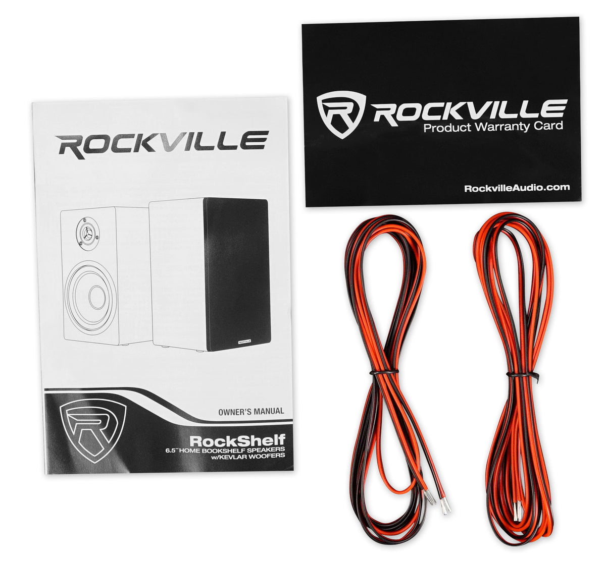 RockShelf 68W 6.5" Home Bookshelf Speakers + White Adjustable Stands