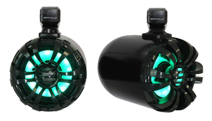 2) Rockville 6.5" LED Swivel Black Marine Wakeboard+Coaxial Speakers+Amp+Amp Kit