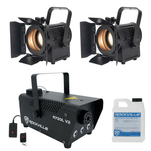 (2) American DJ ENCORE FR20 DTW 17W Dim to Warm White Fresnel Beam Lights+Fogger